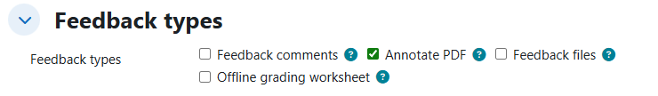 A screenshot of the assignment activity feedback types settings